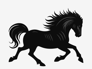 Wild Horse. Black Silhouette. Vector Illustration