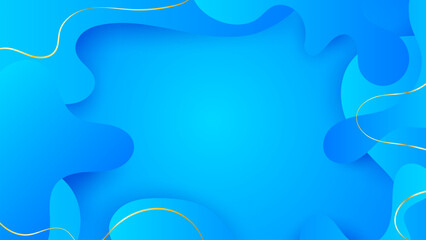 Blue Minimal Background With Geometric Shapes And Gold Lines. Technology Banner. Vector Illustration. Abstract Business Wallpaper