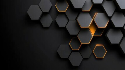 Abstract Geometric Hexagon Pattern Black and Gold 3D Design