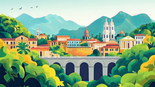 Tunja Colombia Travel Poster Flat Illustration Print Decor Gift Canvas Wall Art Gift