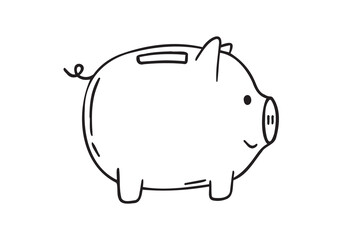Bank piggy doodle hand drawn icon. Outline drawing coin piggy bank line clipart symbol