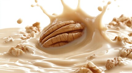 Splash of Creamy Liquid with Fresh Coffee Bean and Granola Illustrating Delicious Breakfast Treats for Nutrition and Energy Boosting Moments