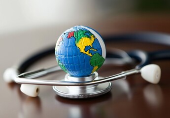 Global Health Care Concept Globe on Stethoscope