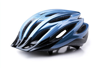 Fototapeta premium Blue and black bicycle helmet isolated on white background.