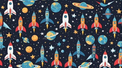 seamless pattern with rocket and stars