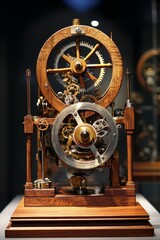 Obraz premium Intricate wooden clockwork mechanism, gears, elegant.