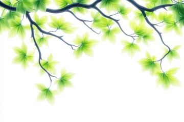 Fresh Green Leaves and Branches on a Light Background Creating a Serene Nature Scene for Relaxation and Inspirational Designs