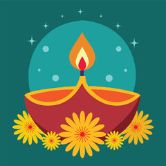 Traditional And Bright Diwali Diya Design.