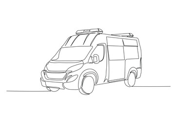 Ambulance car continuous one line drawing. Ambulance van single line art illustration. Editable vector.