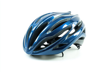 Blue bicycle helmet isolated on white background.