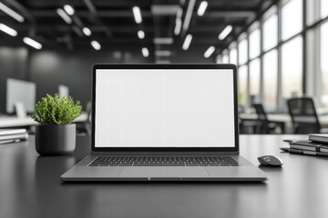 Fototapeta premium Laptop on Modern Office Desk with Blank Screen