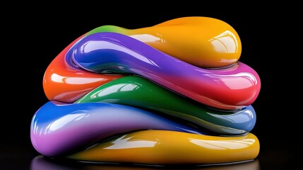 Abstract Colorful Glossy Paint Swirls, Stacked Vibrant Hues