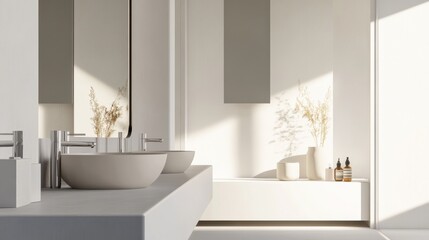 Modern minimalist guest bathroom with clean, sleek design. Featuring neutral tones and stylish fixtures