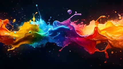 Naklejka premium Dynamic Rainbow Paint Splash on Dark Background