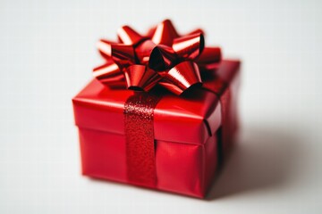 Fototapeta premium Red Gift Box with Glittery Bow