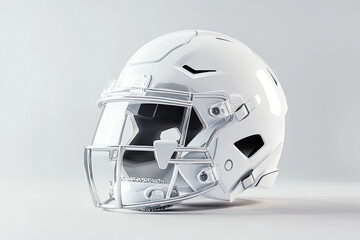 Fototapeta premium Close-up of a clean, white football helmet with facemask, isolated on a white background.
