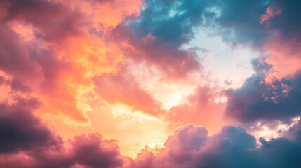 Vibrant sunset clouds fill the sky with colorful hues at dusk. 