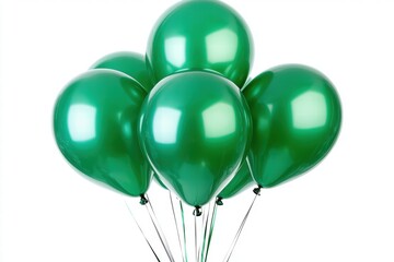 A Festive Collection of Shiny Green Balloons Floating Together on a Whimsical White Background Ideal for Celebrations, Events, and Party Decorations