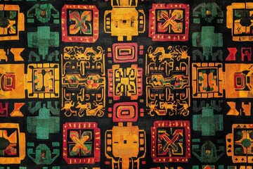 Obraz premium Ornate textile, geometric patterns, vibrant colors.