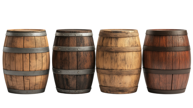  a wooden barrels isolated on a transparent background