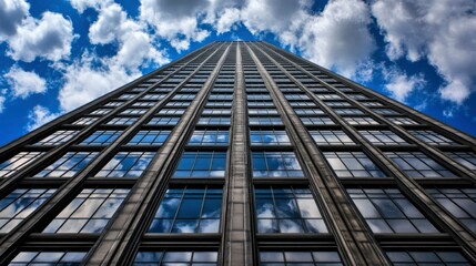 Modern Skyscraper Reaching for the Sky - Architectural Marvel Under Blue Sky