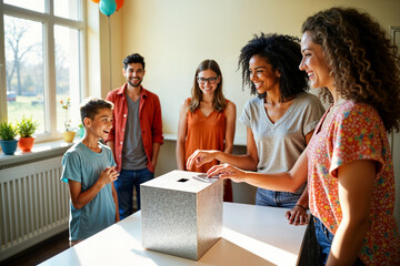 A group of people make a donation to a child's charity