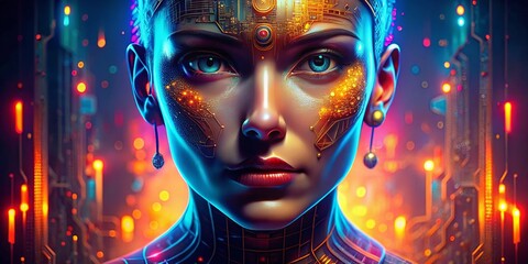 AI Chatbot Portrait:  Computer CPU Connection, Futuristic Artificial Intelligence, Digital Brain,  Neural Network, Machine Learning