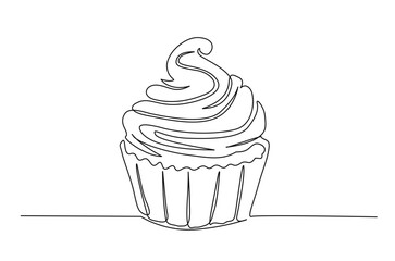 Cup cake continuous one line drawing. Muffin single line art illustration. Editable vector.