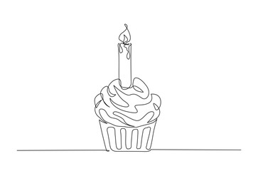 Cup cake continuous one line drawing. Muffin single line art illustration. Editable vector.