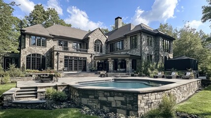 Stone Mansion with Pool and Patio