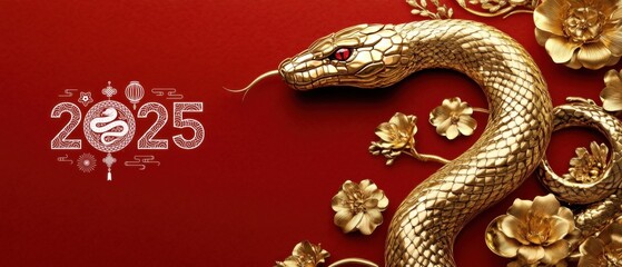 Obraz premium 2025 Chinese New Year: Golden Snake and Floral Design Celebration