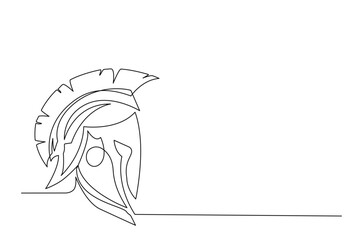 Roman warrior knight helmet mask  continuous one line drawing. Spartan headgear single line art illustration. Editable vector.