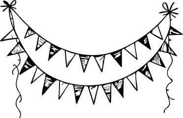 Decorative birthday streamer illustration on white background, celebrations