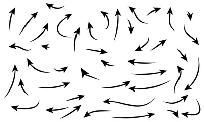 Collection hand drawn arrows. Set simple curved arrows isolated on white background. Arrow mark icons and arrow paint. Stock vector,  Vector illustration. eps10 44