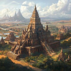 Ancient stone temple complex, sprawling landscape.