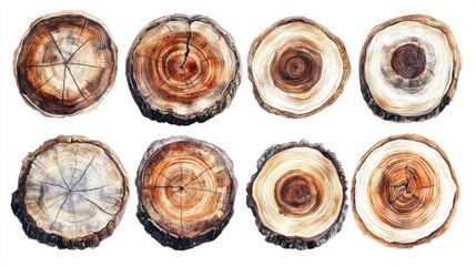 Beautiful Assortment of Tree Stumps and Cross Sections Displaying Unique Patterns and Rich Textures for Natural Decoration or Crafting Use