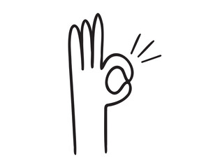Fototapeta premium hand ok sign gesture doodle hand drawn icon. Outline drawing hand ok sign line clipart symbol