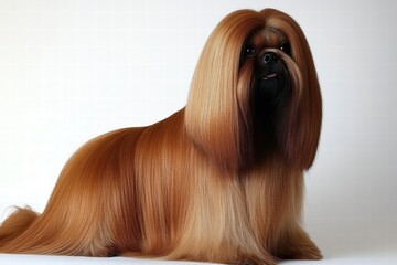 Adorable and Majestic Shih Tzu Dog with Long, Flowing Hair Posing Against a Simple Background, Showcasing Its Elegant Appearance and Friendly Expression