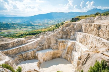 A limestone quarry located in a valley supplies raw materials for a cement plant