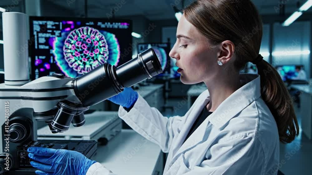 Aufkleber microscopy research in laboratory showcasing viral structure through advanced imaging techniques