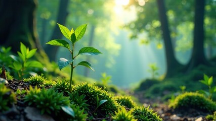 Naklejka premium Dynamic Forest Growth, Lush Greenery, Nature's Awakening