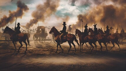 Background of the Battle of New Orleans Day including copy space area and silhouettes of soldiers on horseback. Fit for inclusion in that theme's content.