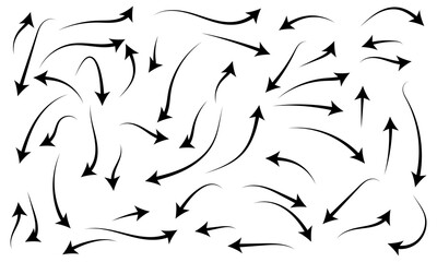 Collection hand drawn arrows. Set simple curved arrows isolated on white background. Arrow mark icons and arrow paint. Stock vector,  Vector illustration. eps10 44