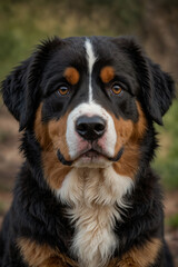 Summer dog portrait, on green grass background