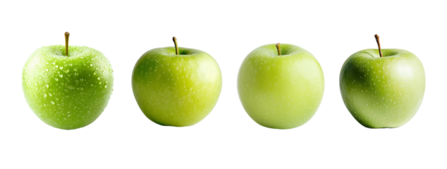 Green apple set isolated on transparent background.