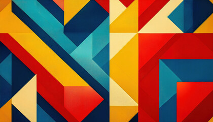 Fototapeta premium A retro-inspired abstract pattern featuring geometric shapes in bold red, yellow, and blue tones, creating a vibrant and dynamic visual effect that evokes a sense of nostalgia