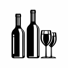 Elegant Wine Bottle and Glass Vector Art.