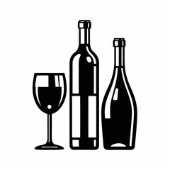 Elegant Wine Bottle and Glass Vector Art.