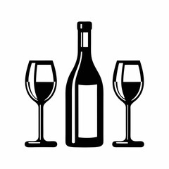 Elegant Wine Bottle and Glass Vector Art.
