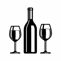 Elegant Wine Bottle and Glass Vector Art.